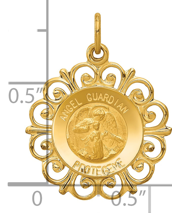 14k Yellow Gold 14k Polished/Satin Spanish Guardian Angel Medal Hollow Pendant