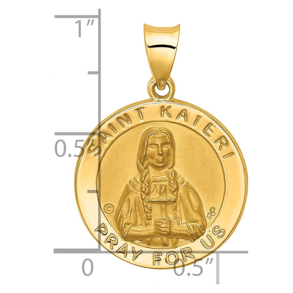 14k Yellow Gold 14K Polished / Satin St. Kateri Hollow Medal Pendant