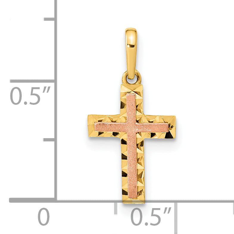 14k Two-tone 14K Two-tone Diamond Cut Cross Pendant