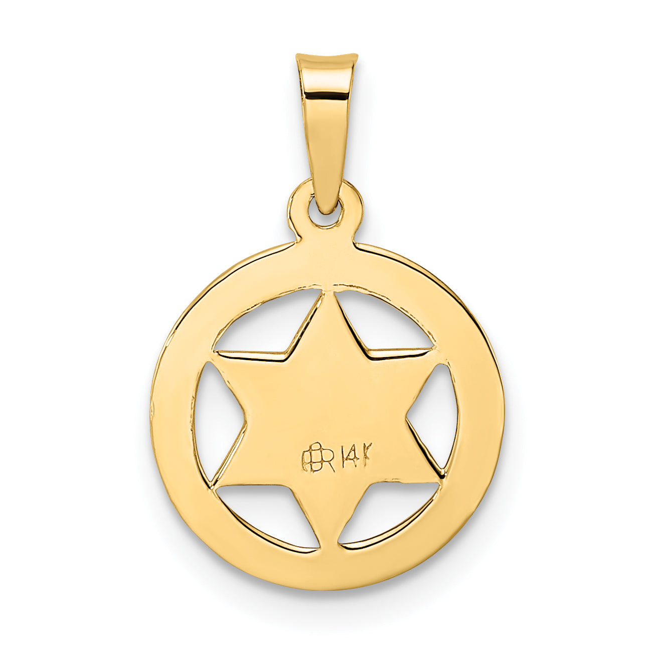 14K Yellow Gold Polished And Textured Solid Star Of David In Frame Pendant