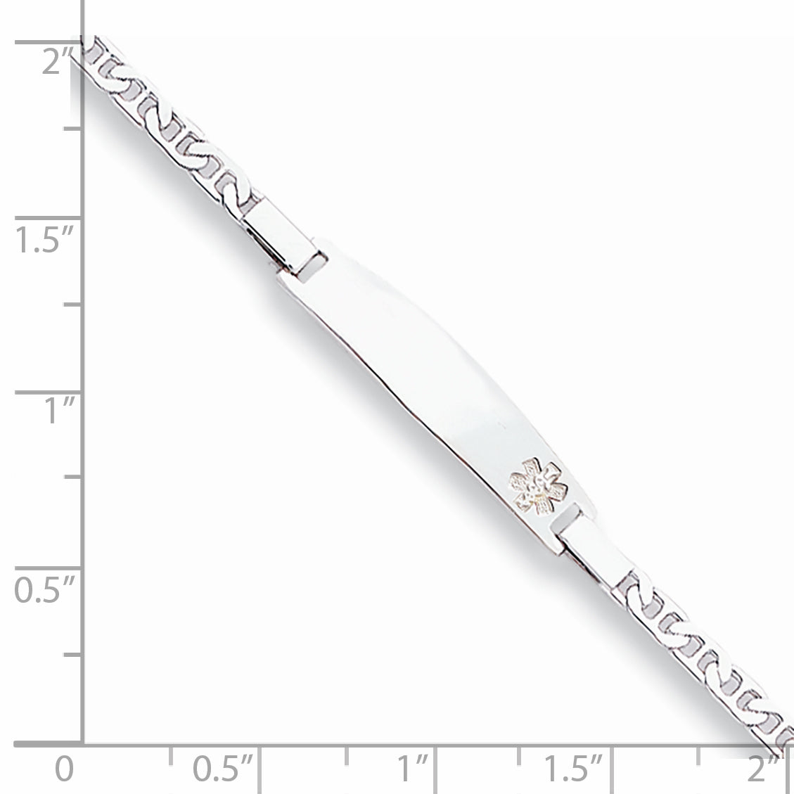 Sterling Silver Rhod Plt Non Enameled Medical Id Anchor Link Bracelet