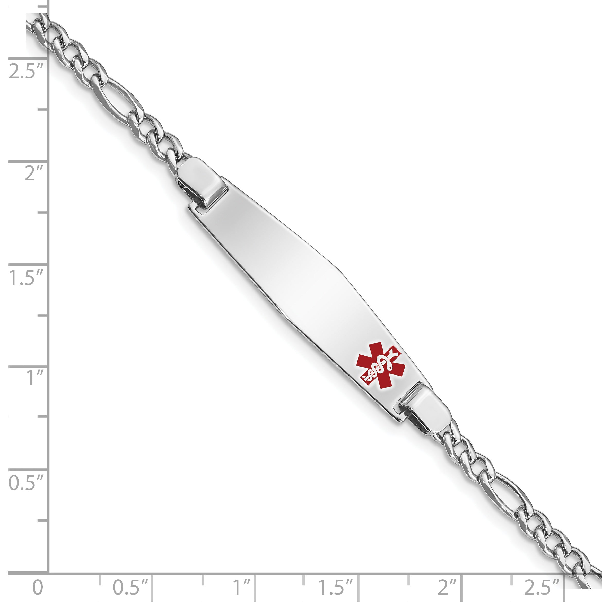 Sterling Silver Rhodium Plated Medical Id Figaro Link Bracelet