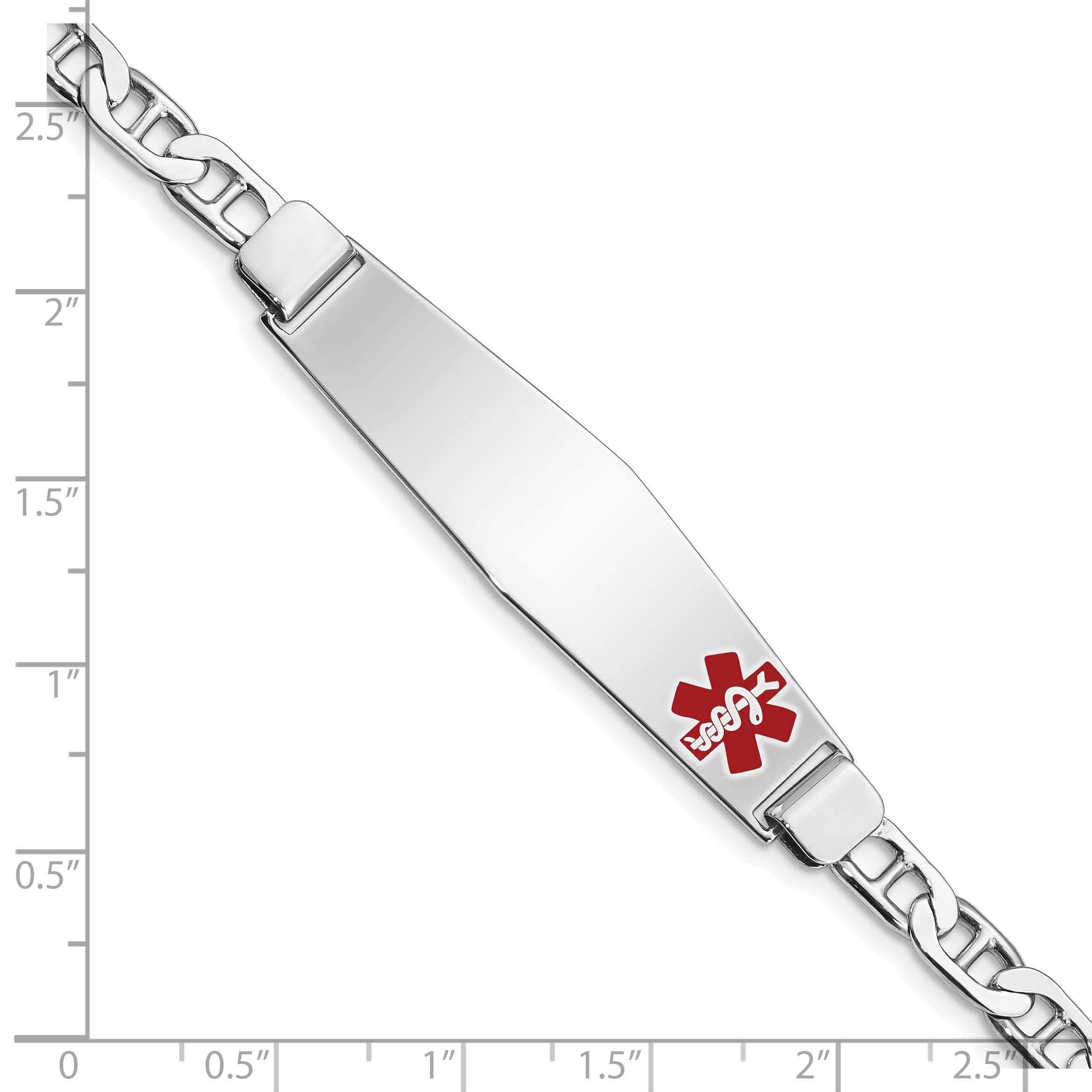 Sterling Silver Rhodium Plated Medical Id Anchor Link Bracelet