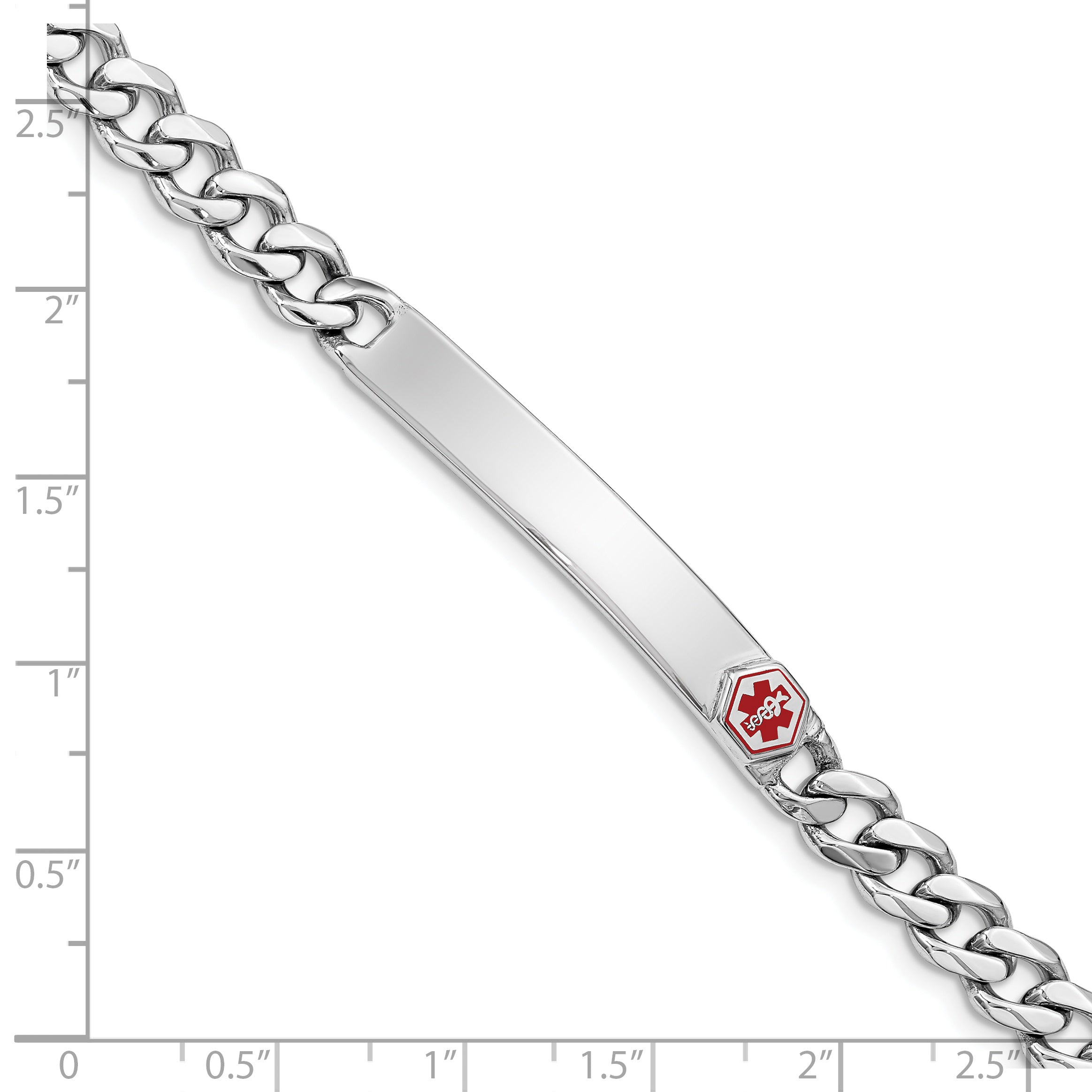 Sterling Silver Rhodium Plated Medical Id Curb Link Bracelet