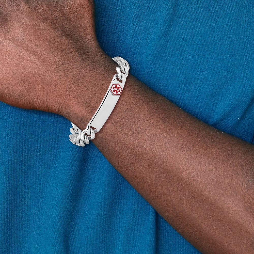 Sterling Silver Rhodium Plated Medical Id Curb Link Bracelet