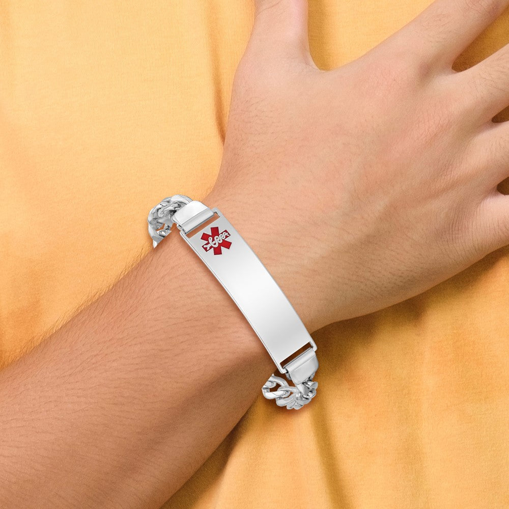 Sterling Silver Rhodium Plated Medical Id Curb Link Bracelet