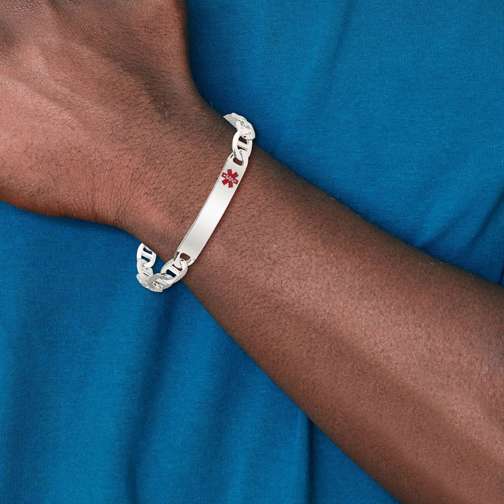 Sterling Silver Rhodium Plated Medical Id Figaro Link Bracelet