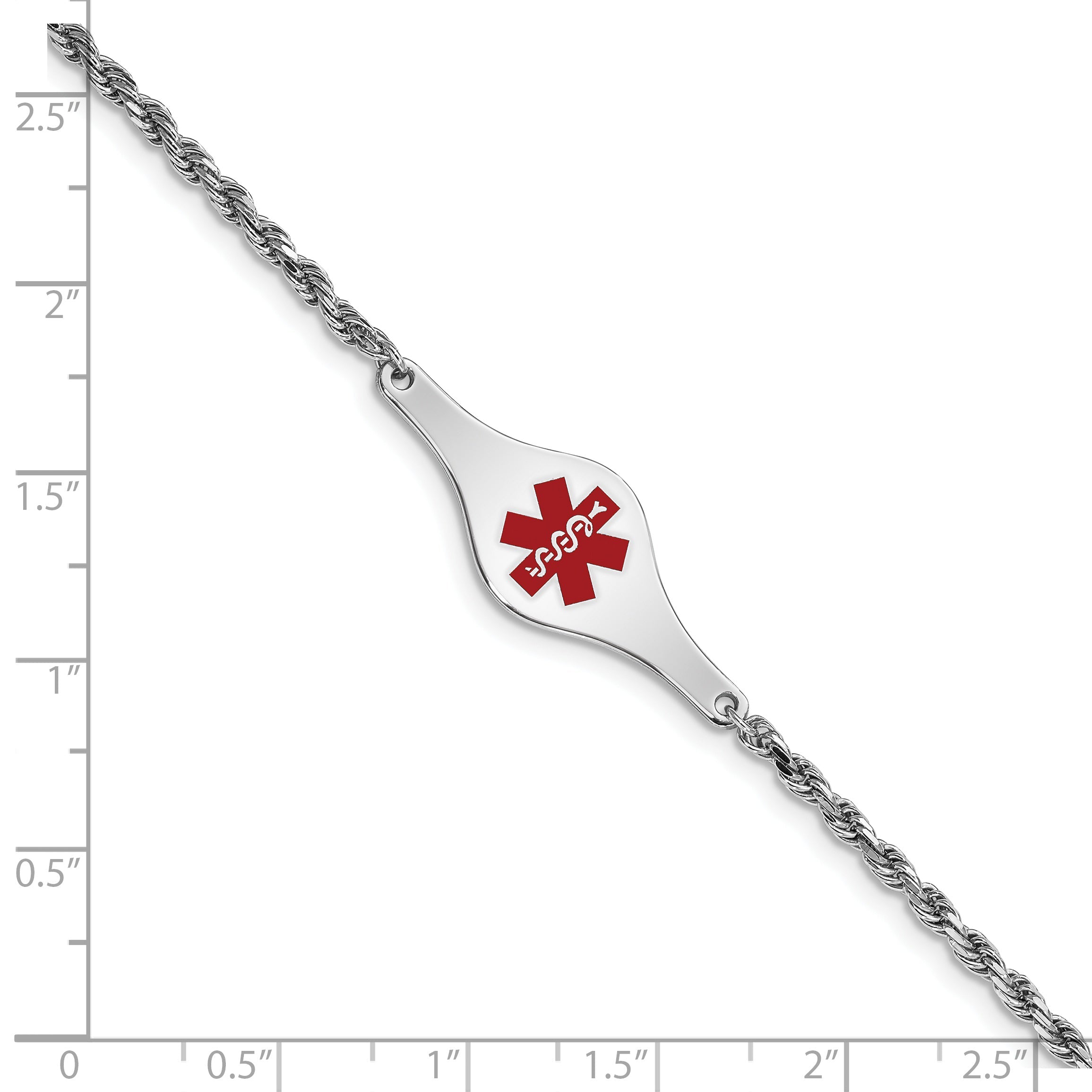 Sterling Silver Rhodium Plated Medical Id Rope Link Bracelet