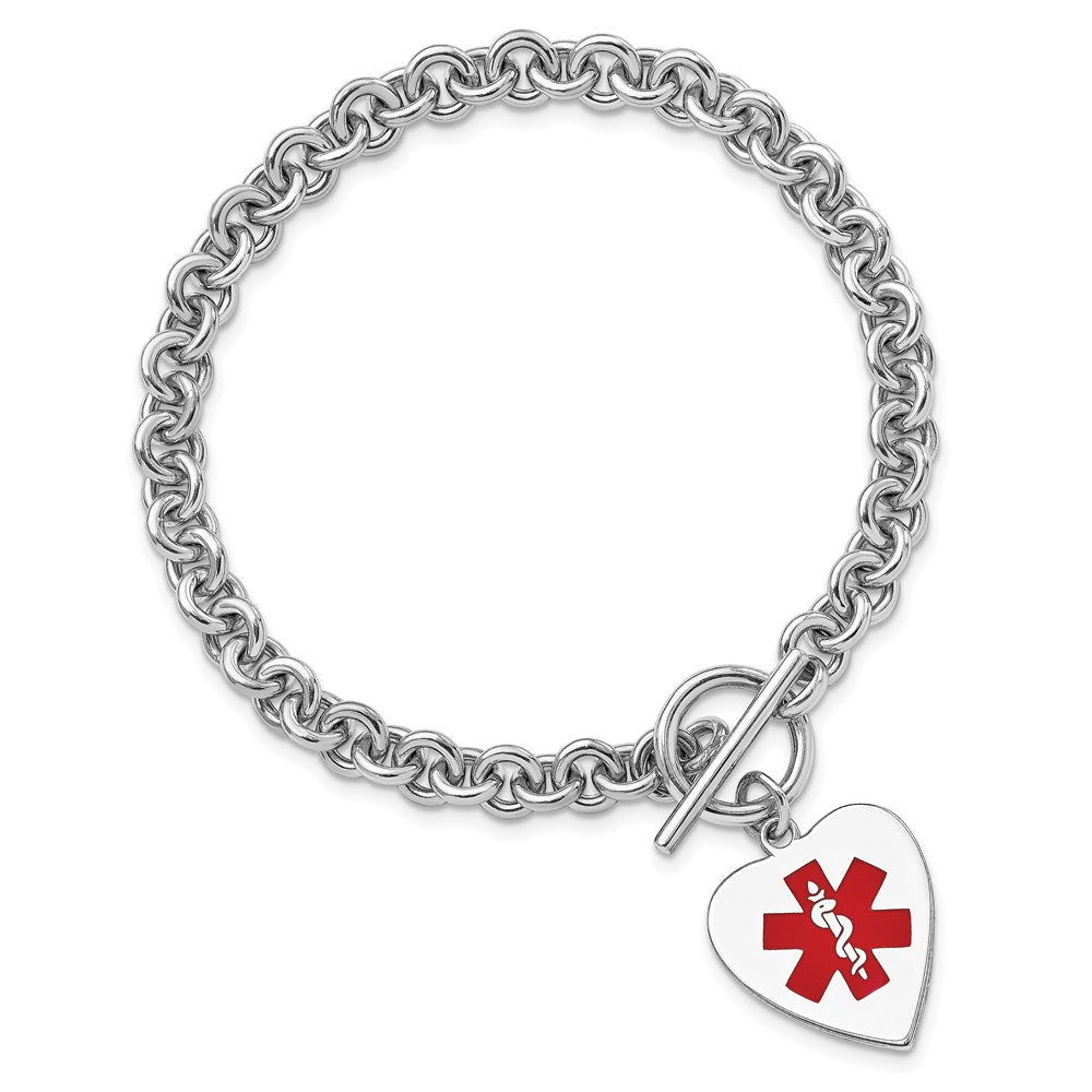 Sterling Silver Rh Pltd Engraveable Enamel Heart Medical Id Bracelet