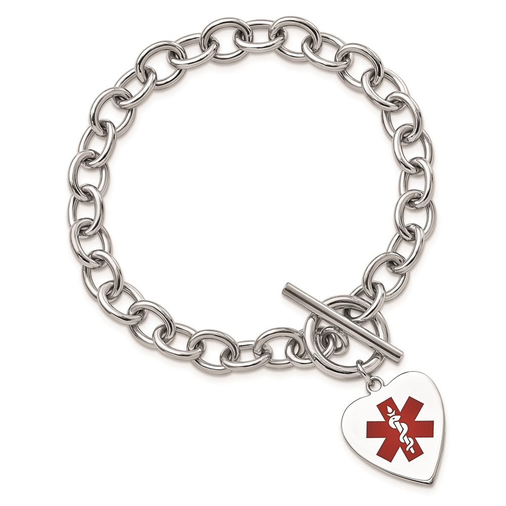Sterling Silver Rhodium Engraveable Enamel Heart Medical Id Bracelet