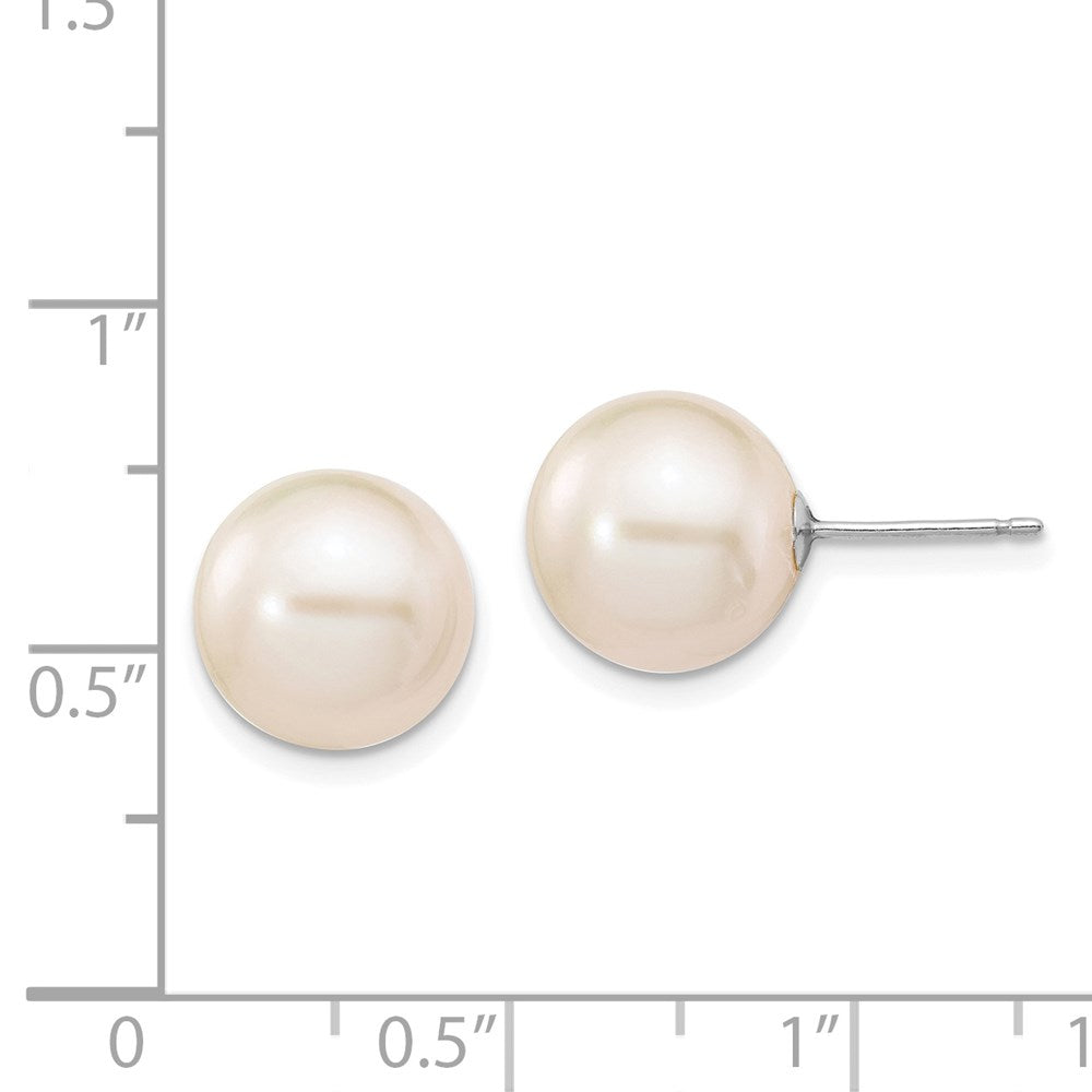 14K White Gold 10 11mm Round Freshwater Cultured Pearl Stud Post Earrings