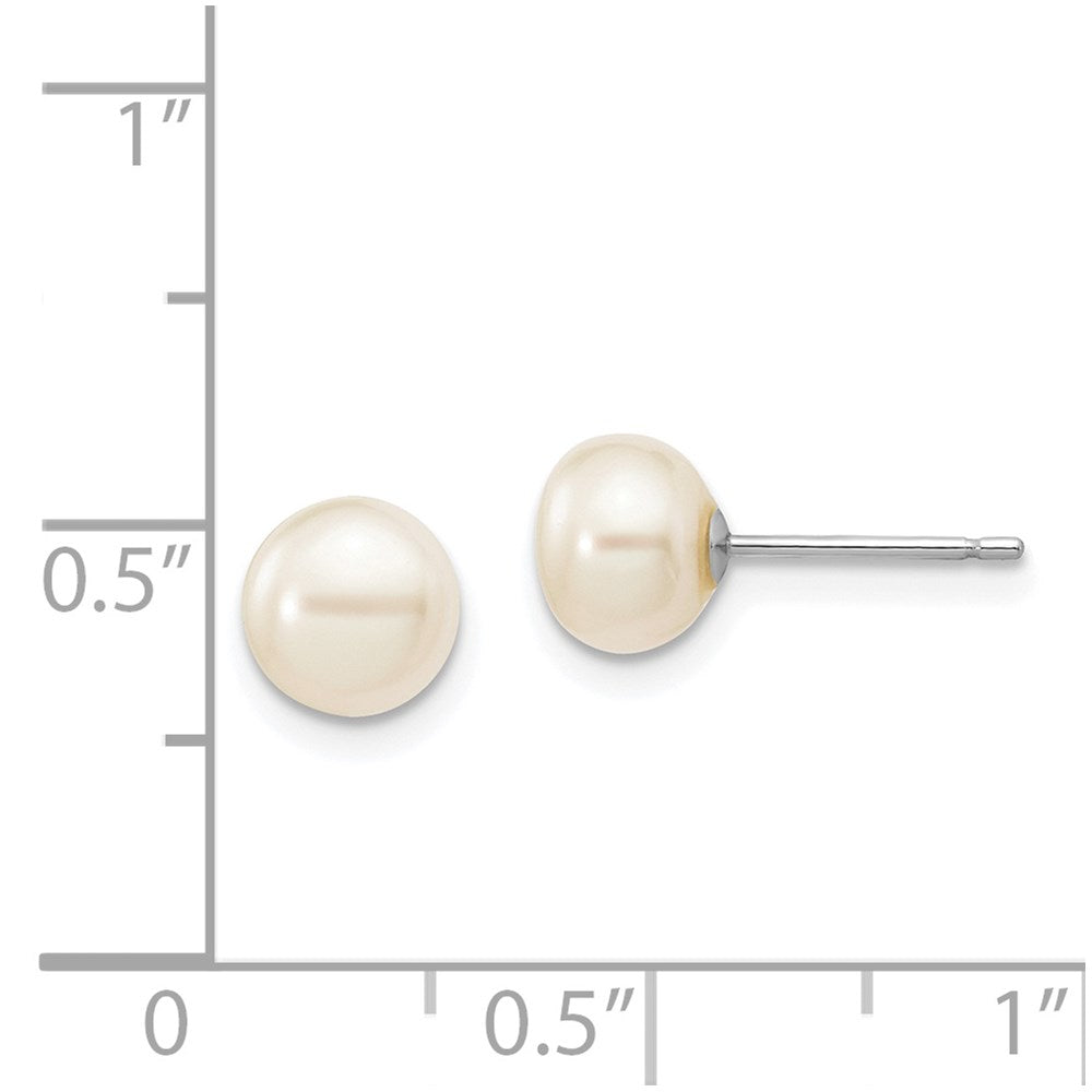 14K White Gold 6 7mm Button Freshwater Cultured Pearl Stud Post Earrings