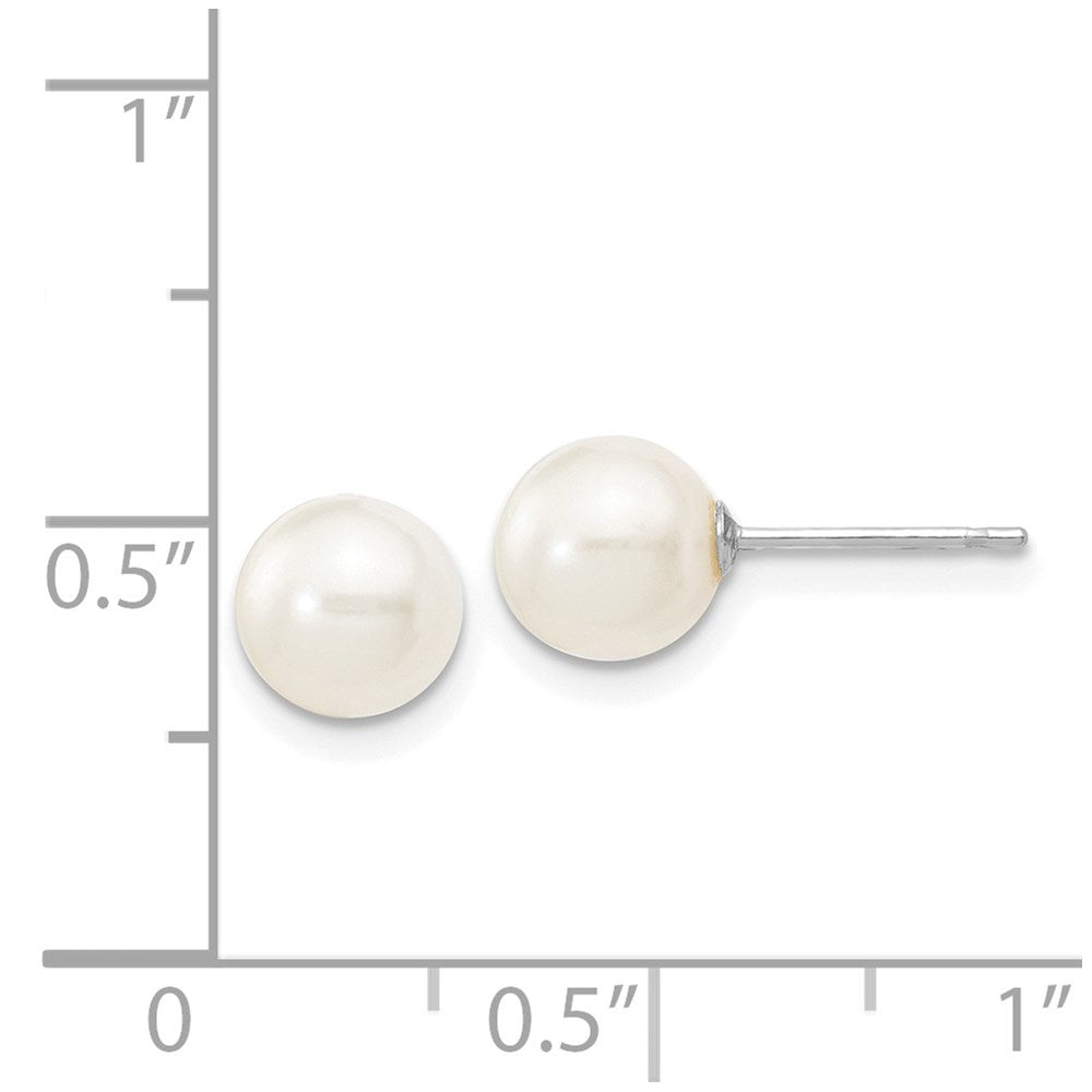 14K White Gold 6 7mm Round Freshwater Cultured Pearl Stud Post Earrings