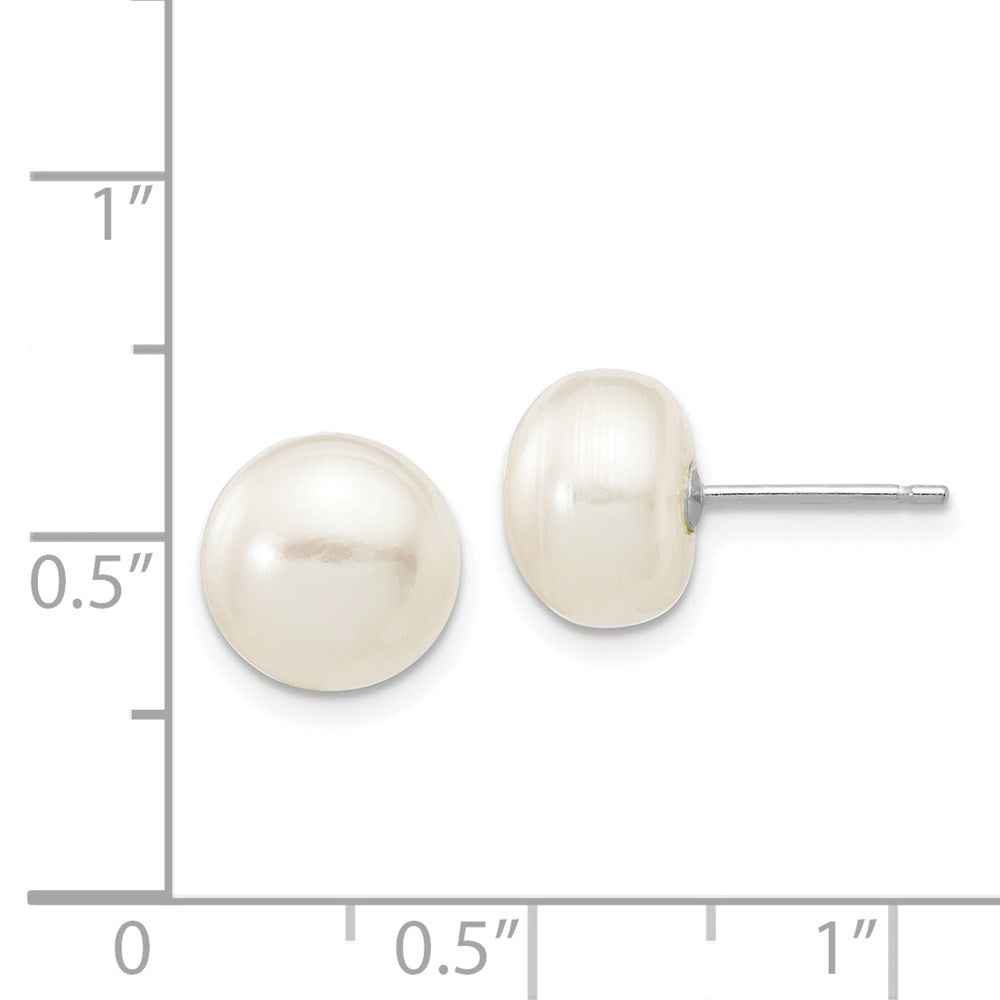14K White Gold 8 9mm Button Freshwater Cultured Pearl Stud Post Earrings