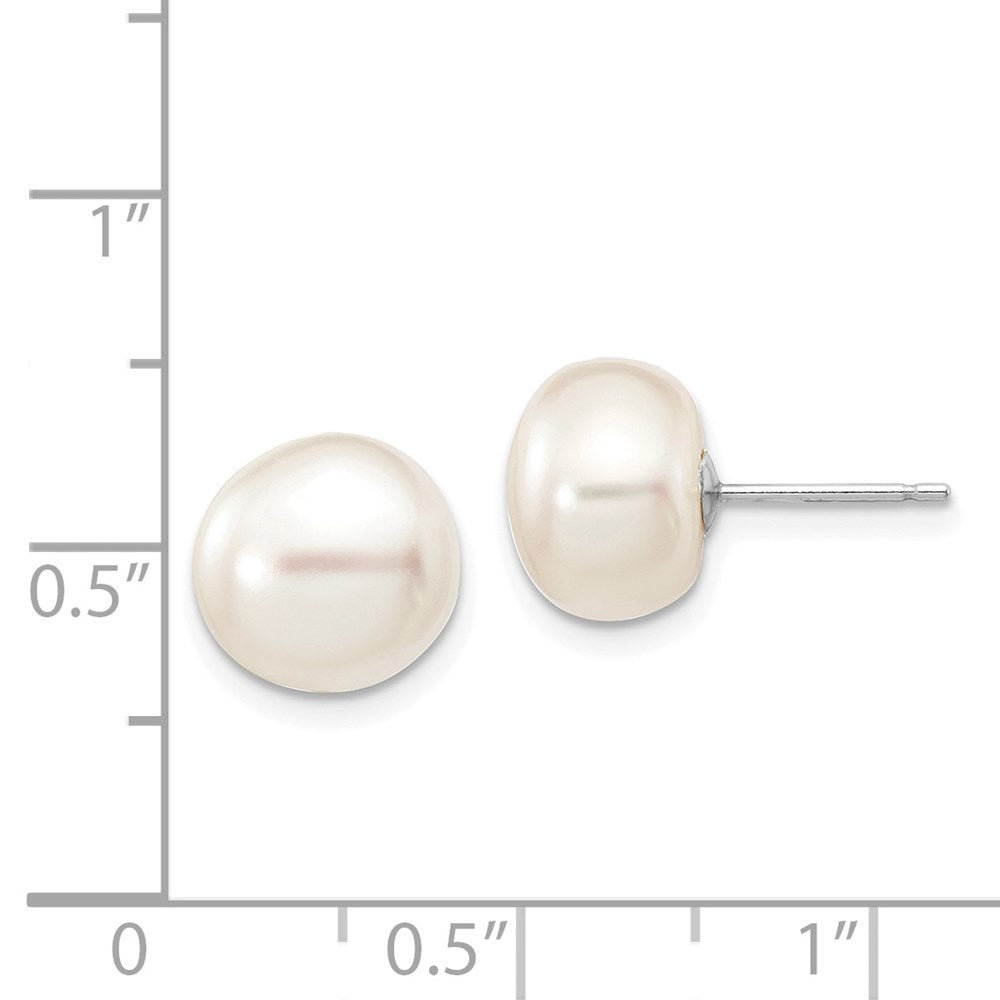 14K White Gold 9 10mm Button Freshwater Cultured Pearl Stud Post Earrings