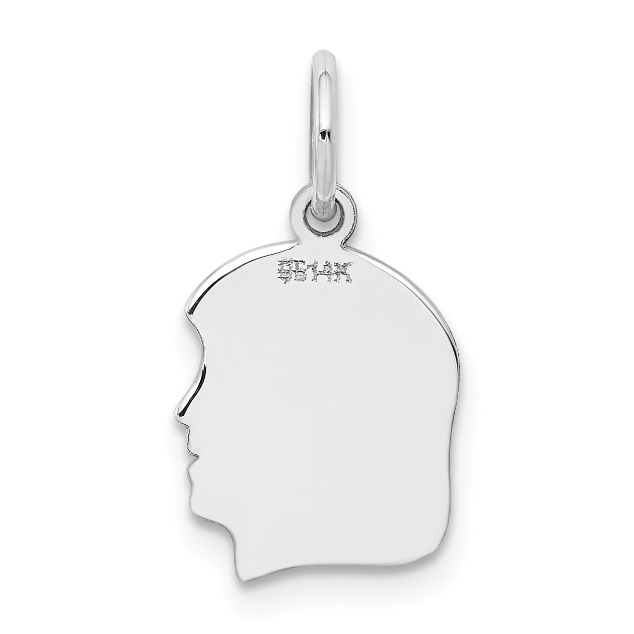 14k White Gold 14k White Plain Small.009 Depth Facing Right Engravable Girl Charm