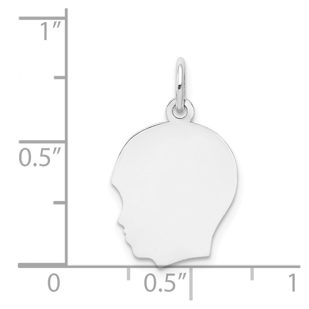14K White Gold Plain Medium.009 Depth Facing Left Engravable Boy Charm
