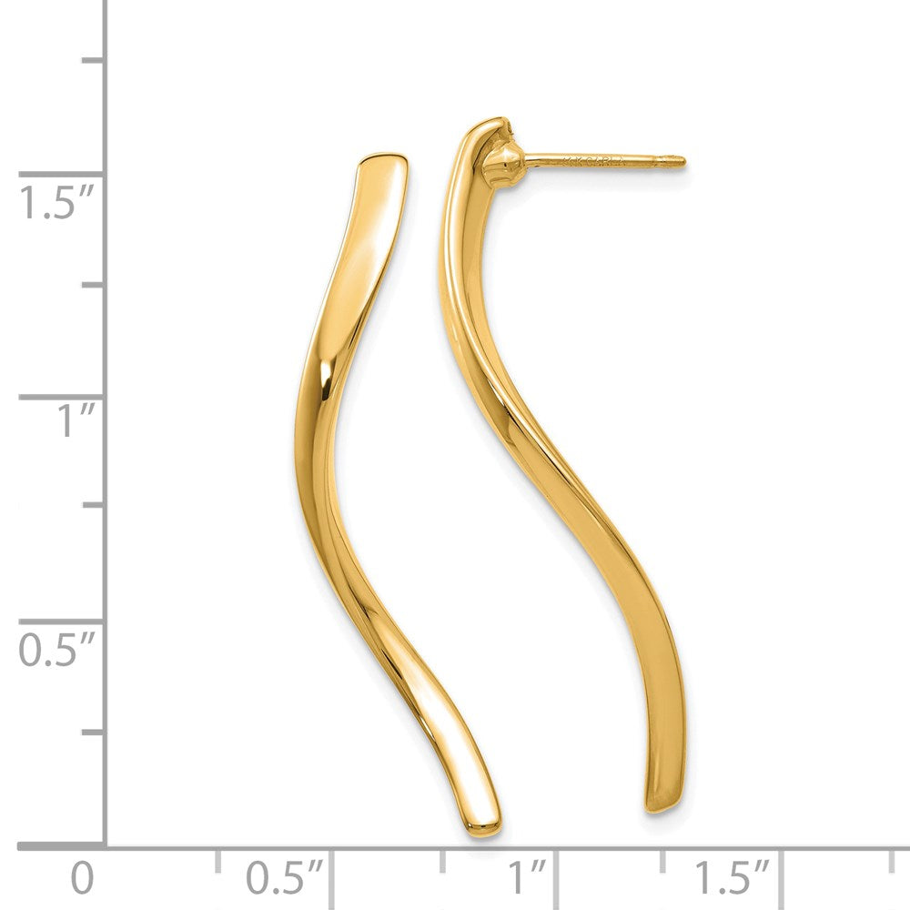 14K Yellow Gold Long Curled Post Earrings