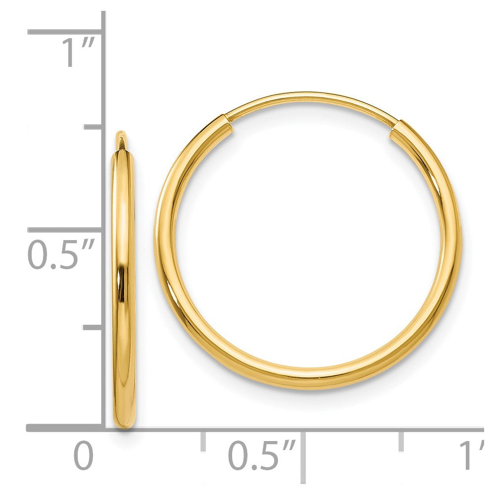 14K Yellow Gold 1.5mm Polished Round Endless Hoop Earrings