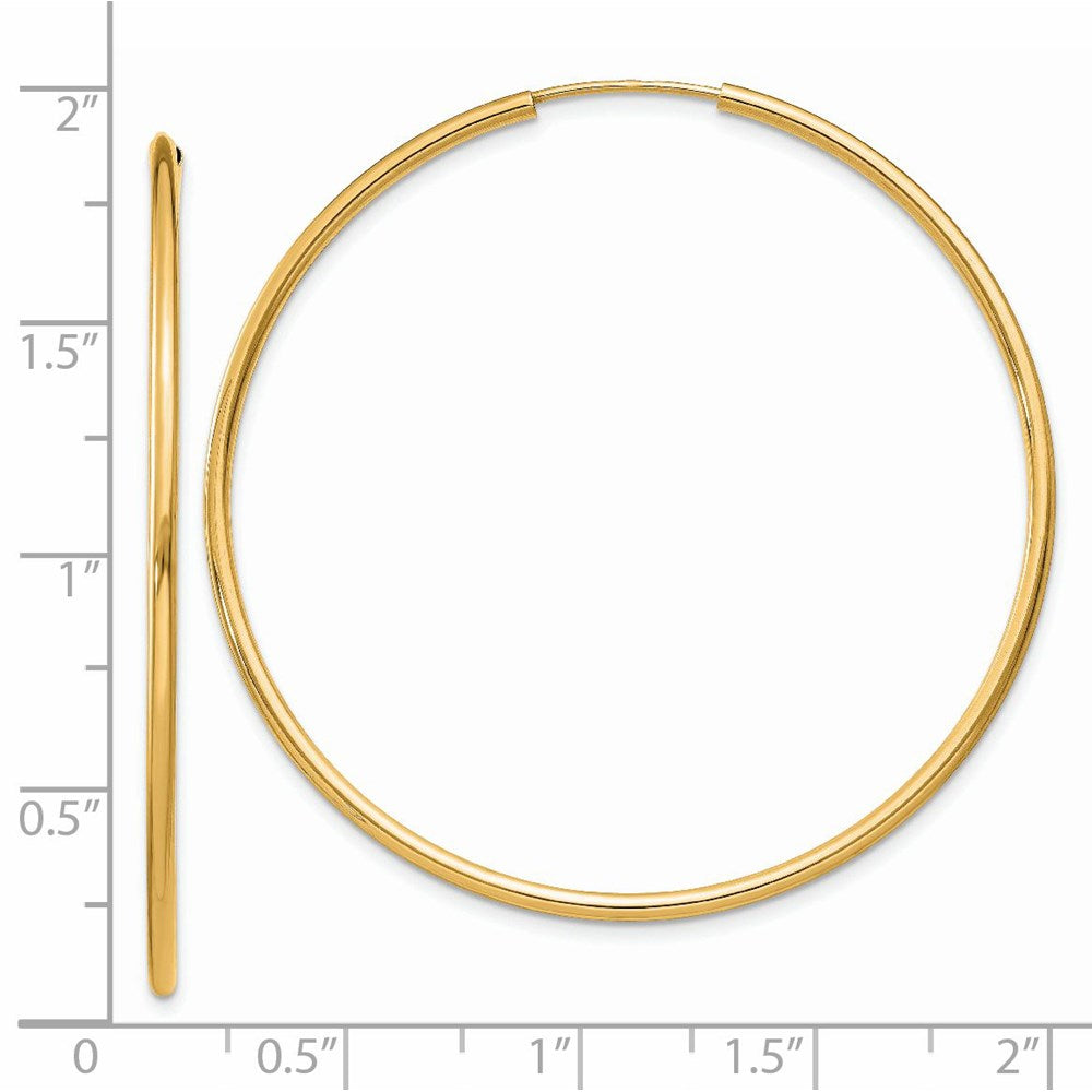 14K Yellow Gold 1.5mm Polished Round Endless Hoop Earrings