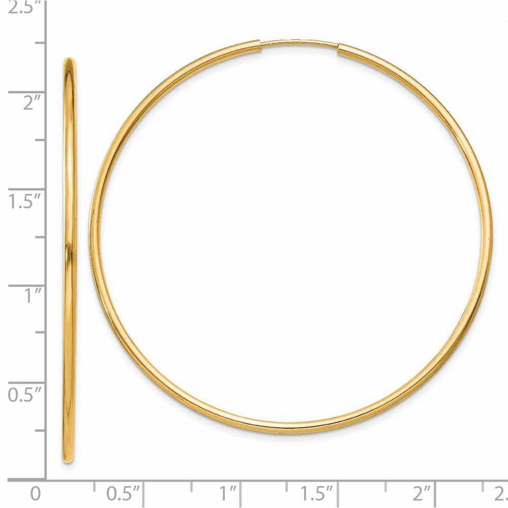 14K Yellow Gold 1.5mm Polished Round Endless Hoop Earrings