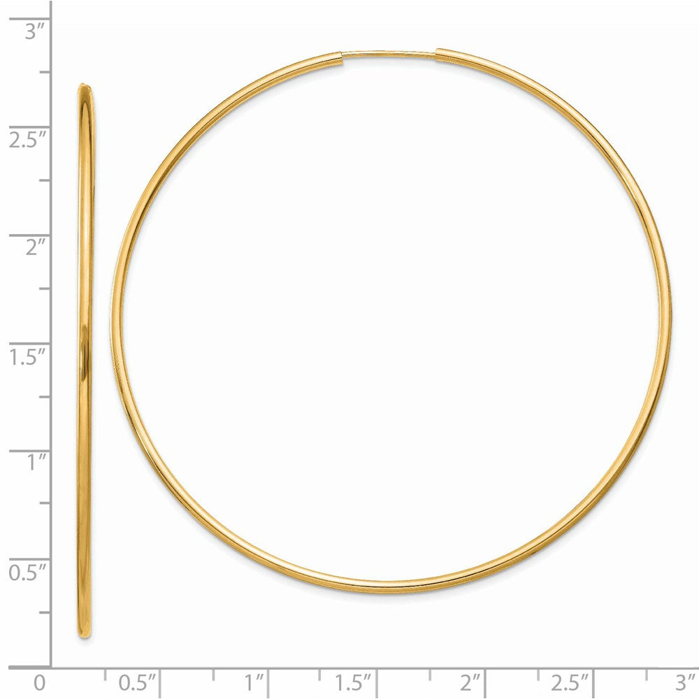 14K Yellow Gold 1.5mm Polished Round Endless Hoop Earrings