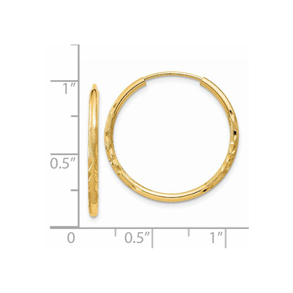 14K Yellow Gold 1.5mm Satin Diamond Cut Endless Hoop Earrings