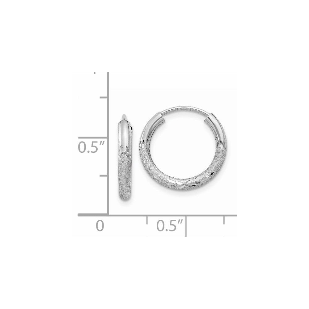 14K White Gold 2mm Diamond Cut Endless Hoop Earrings