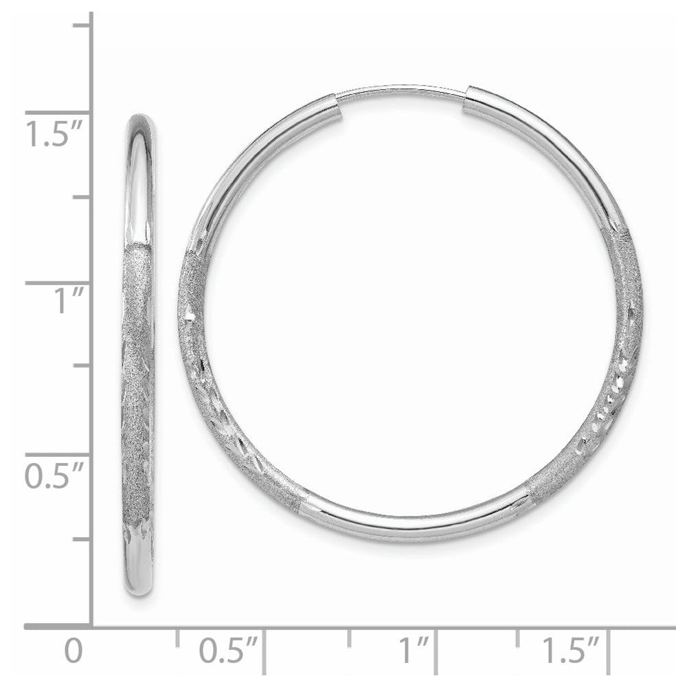 14K White Gold 2mm Diamond Cut Endless Hoop Earrings