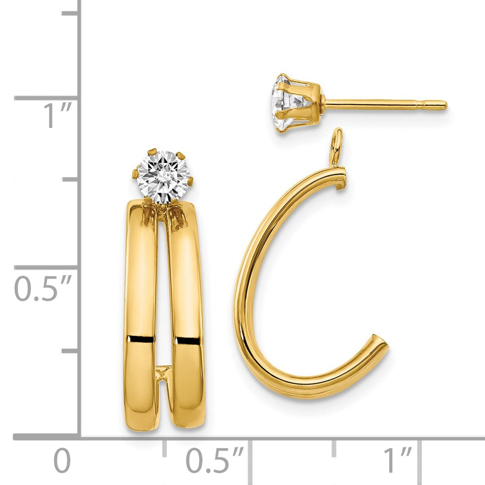 14K Yellow Gold Polished Cz Stud Earring Jackets