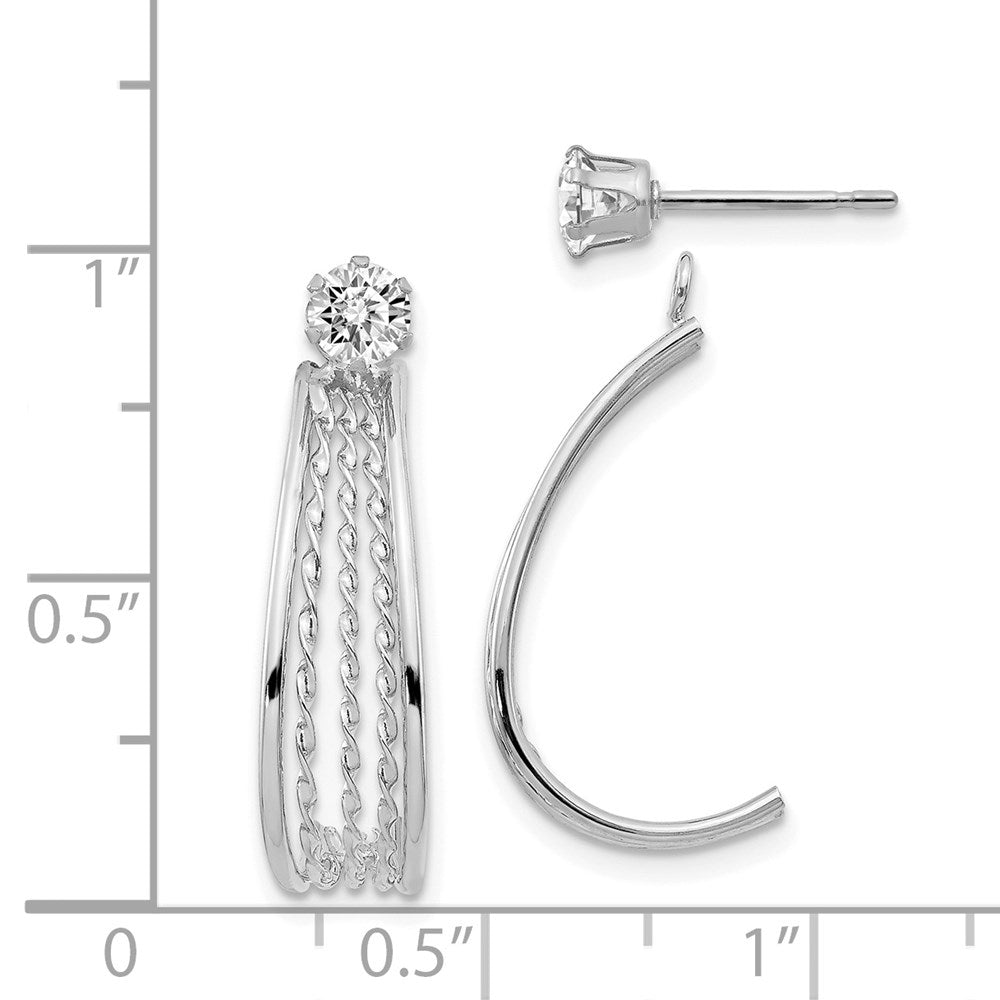 14K White Gold J Hoop Polished Cz Stud Earrings
