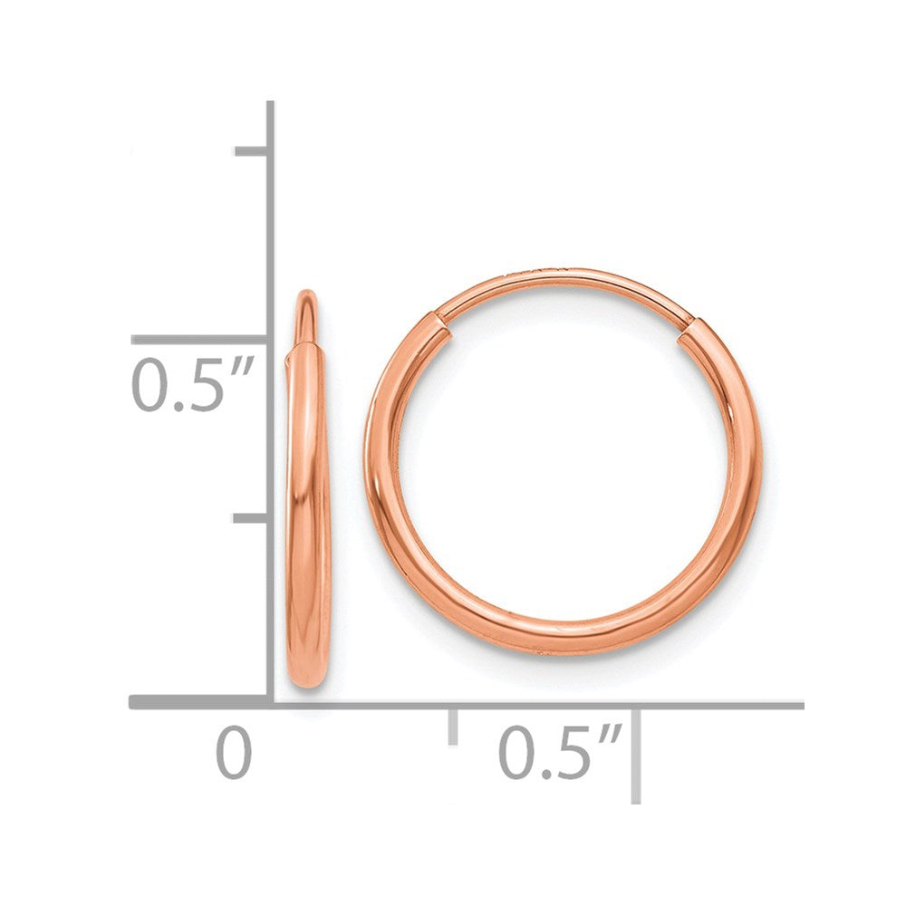 14K Rose Gold 1.2mm Polished Endless Hoop Earrings