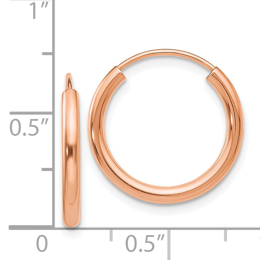 14K Rose Gold Polished Round Endless 2mm Hoop Earrings