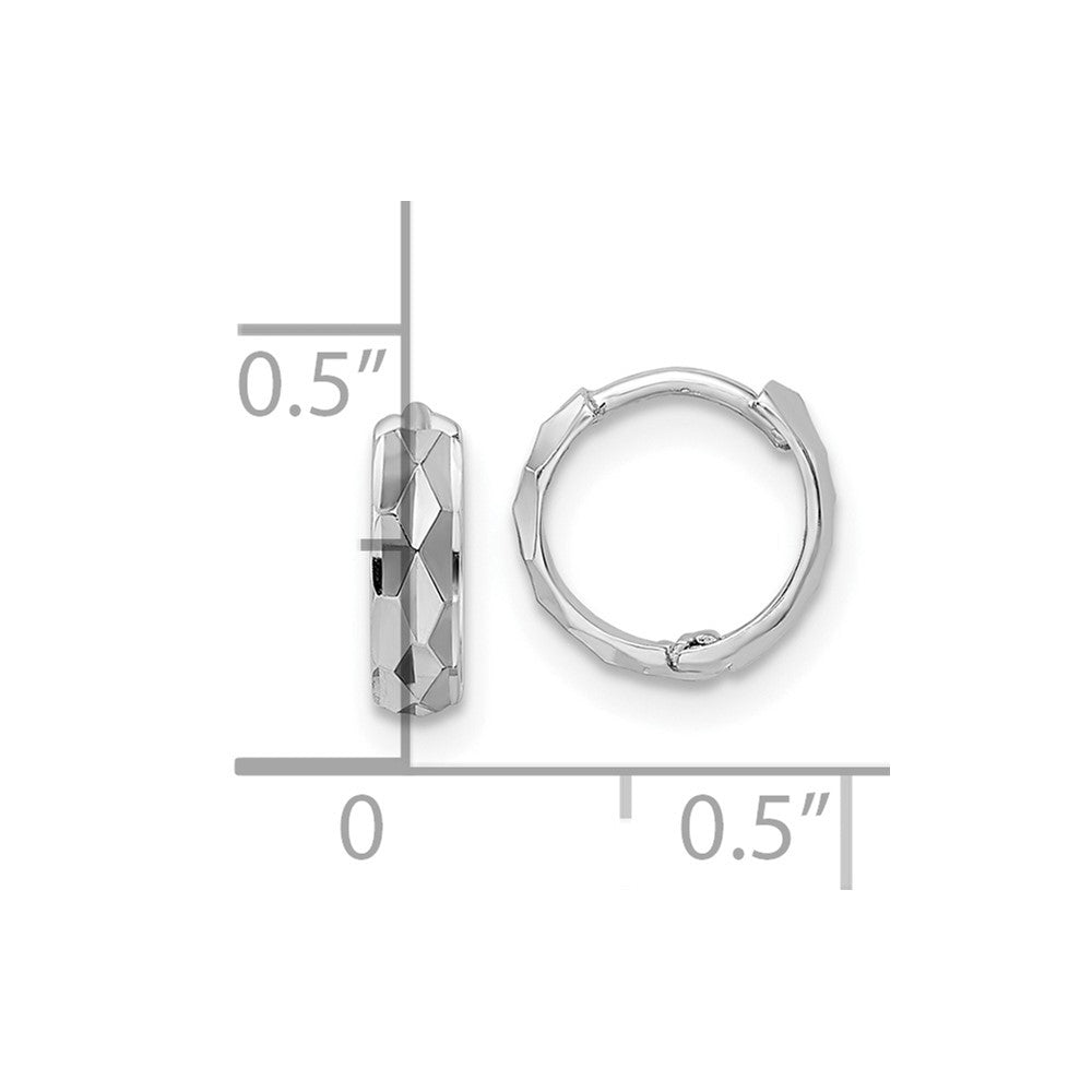 14K White Gold D/C Hinged Hoop Earrings