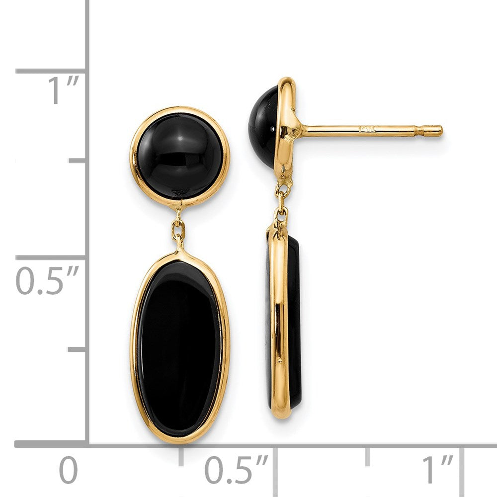 14K Yellow Gold Onyx Oval Dangle Post Earrings