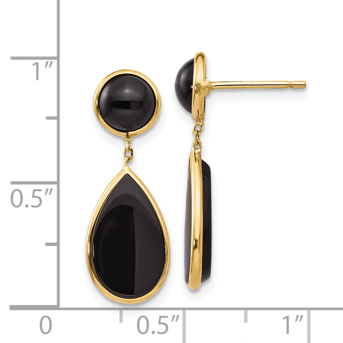 14K Yellow Gold Onyx Teardrop Dangle Post Earrings
