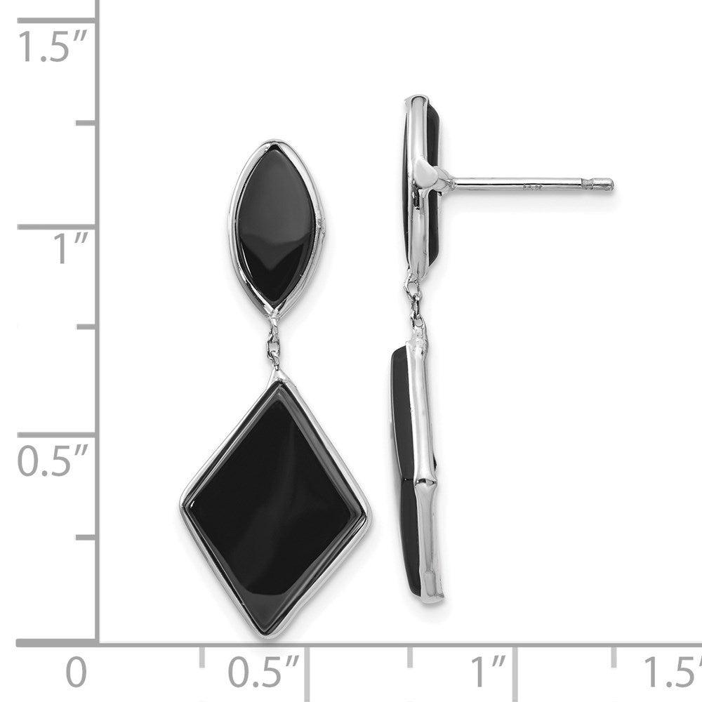 14K White Gold Onyx Dangle Post Earrings