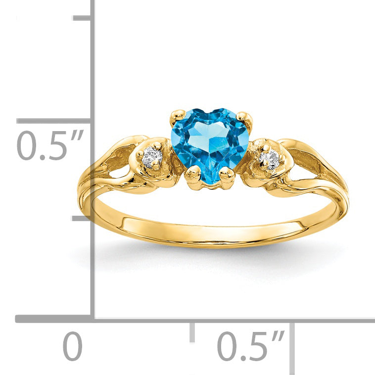 14K Yellow Gold 5mm Heart Blue Topaz Vs Diamond Ring