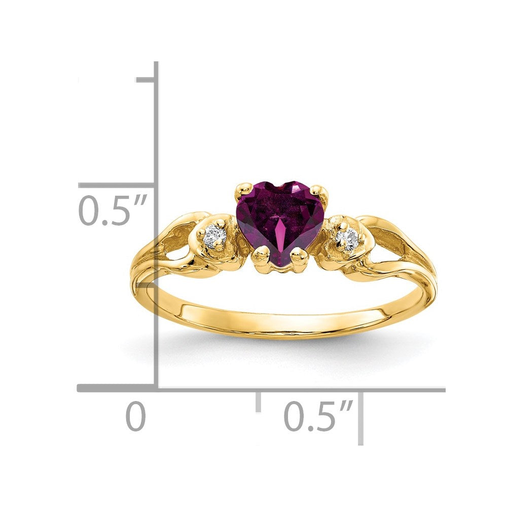 14K Yellow Gold 5mm Heart Rhodolite Garnet Aa Diamond Ring