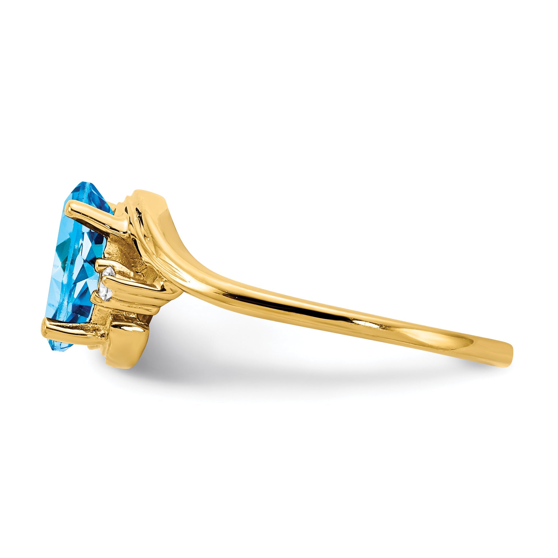 14K Yellow Gold 8X6mm Oval Blue Topaz Vs Diamond Ring