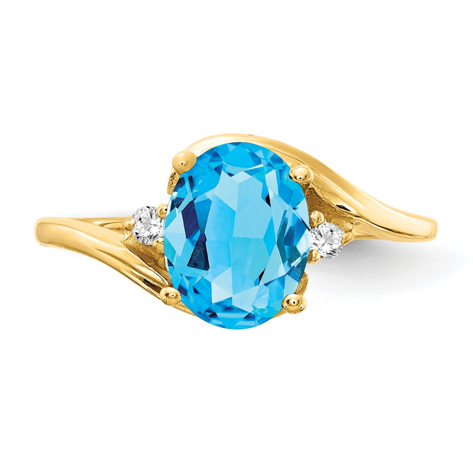 14K Yellow Gold 8X6mm Oval Blue Topaz Vs Diamond Ring