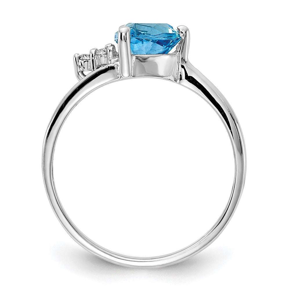 14K White Gold 6mm Blue Topaz A Diamond Ring