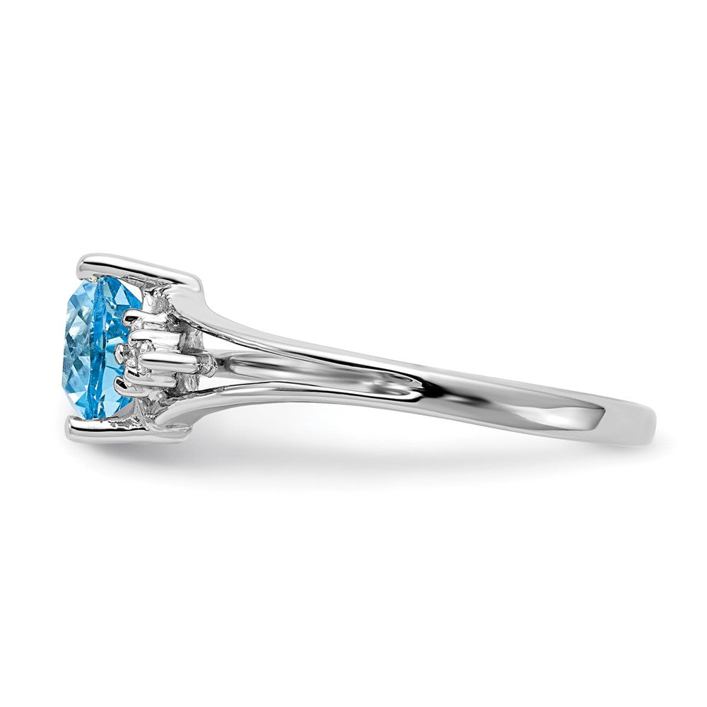14K White Gold 6mm Blue Topaz A Diamond Ring