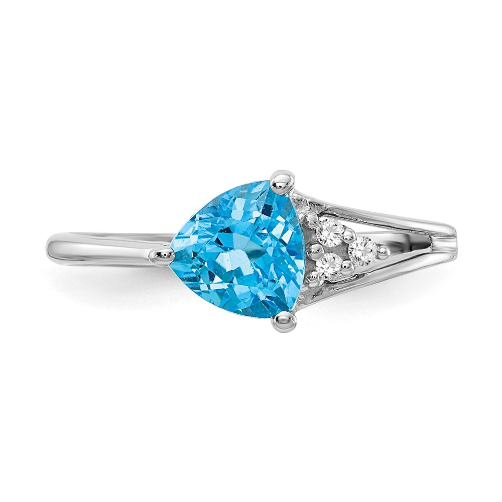 14K White Gold 6mm Blue Topaz A Diamond Ring