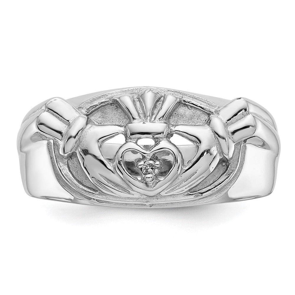 14K White Gold Men'S Claddagh Band Aa Dia Ring