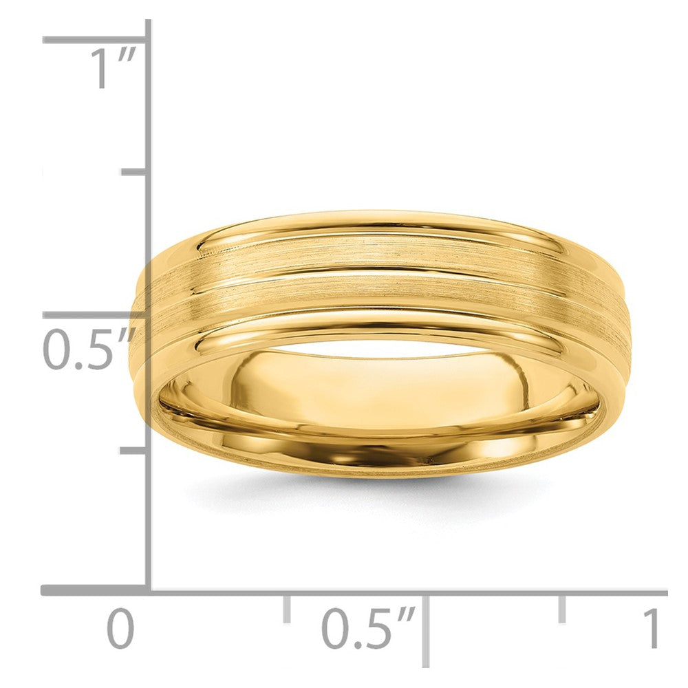 14K Yellow Gold 6mm Heavyweight Comfort Fit Brushed Satin With Center Line Fancy Wedding Band