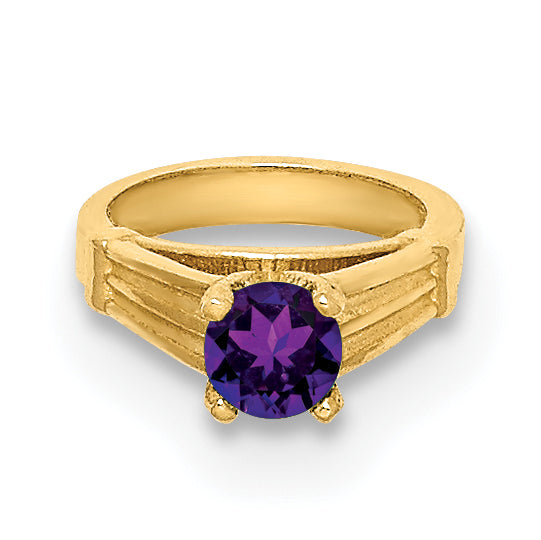 14k Yellow Gold 14K 3D Ring with Dark Purple CZ Charm