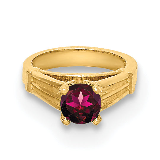 14k Yellow Gold 14K 3D Ring with Dark Pink CZ Charm