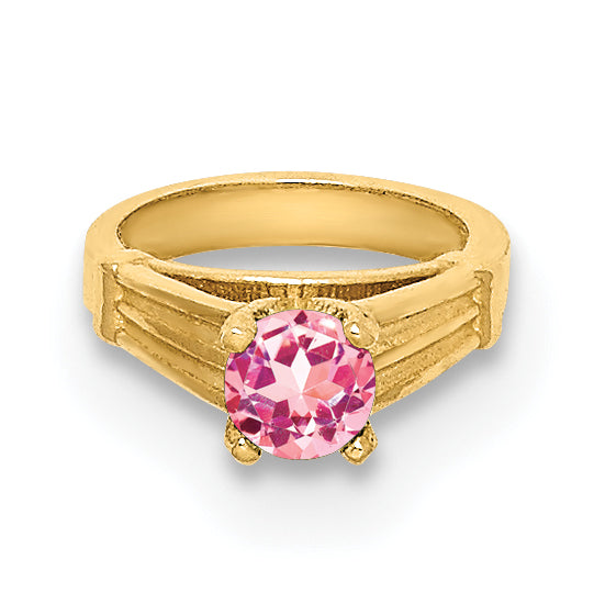 14k Yellow Gold 14K 3D Ring with Light Pink CZ Charm
