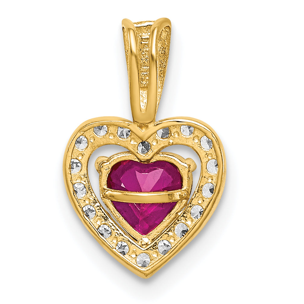 14k Yellow Gold 14K Polished Red and Clear CZ Heart Pendant